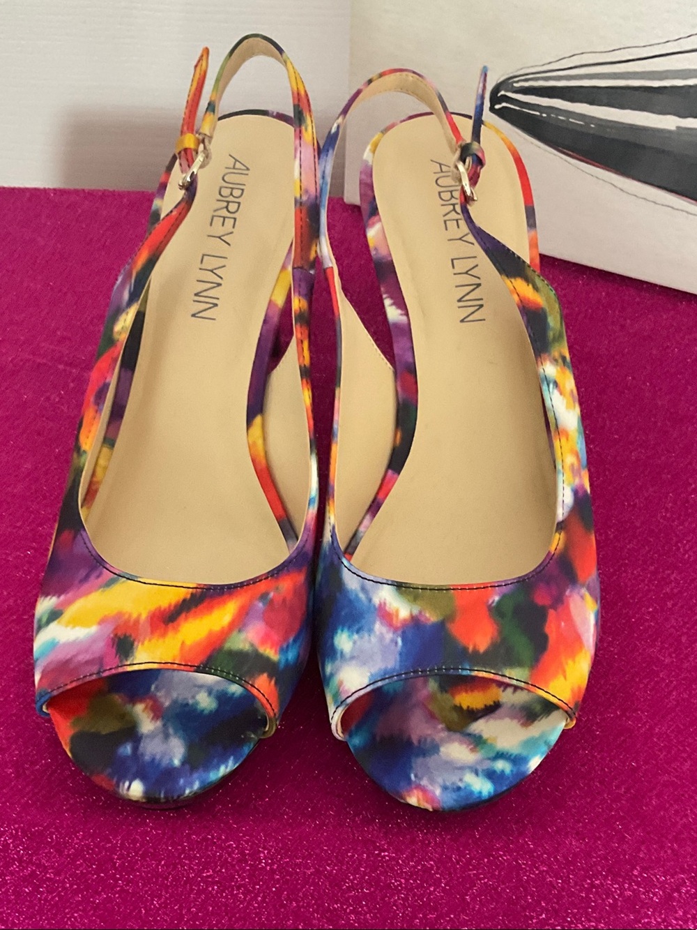 Multicolor Open-Toe Slingback Heels